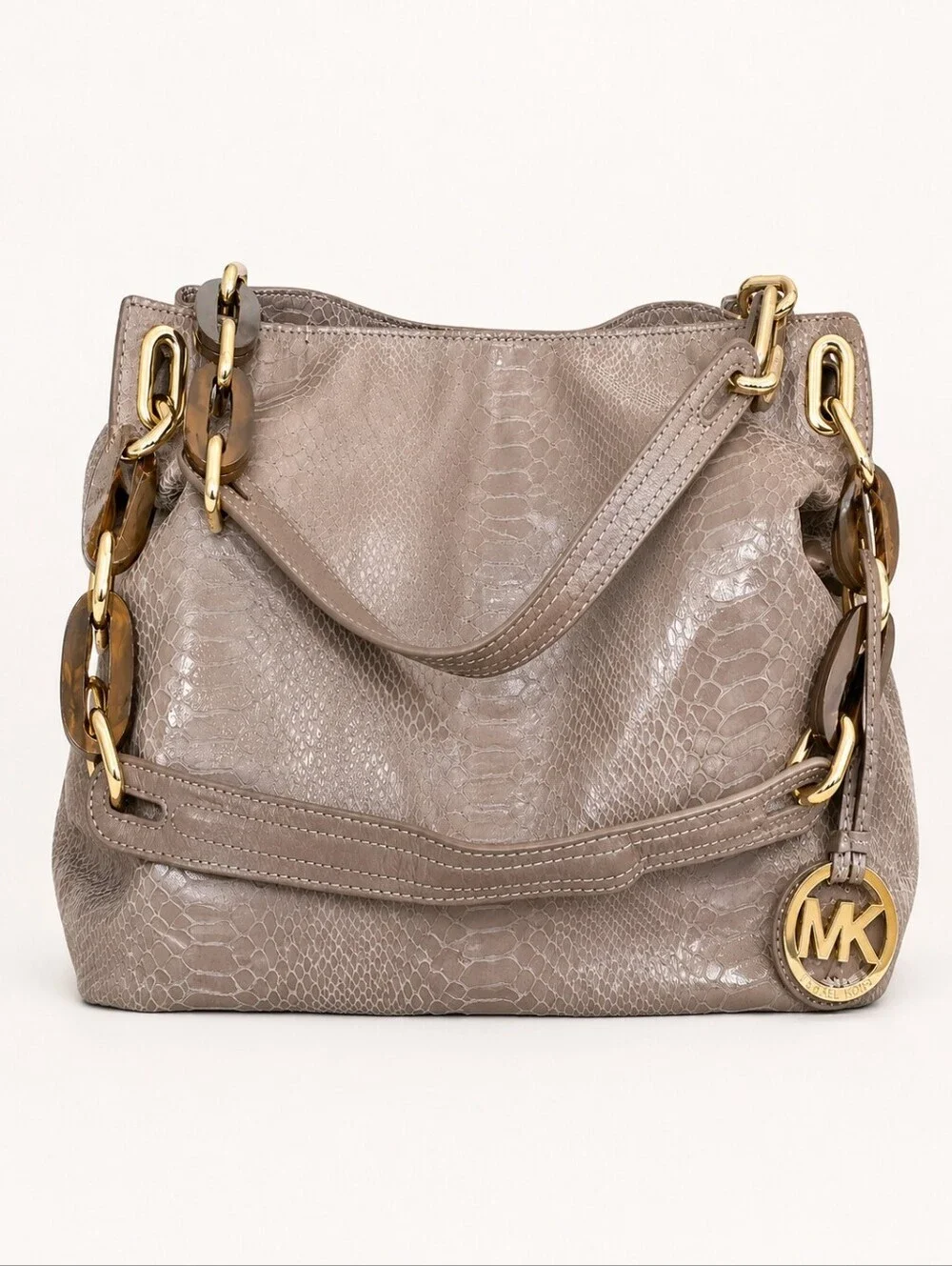 Vtg MICHAEL KORS 1990s Tan Snakeskin Slouchy Hobo Bag AP-1012